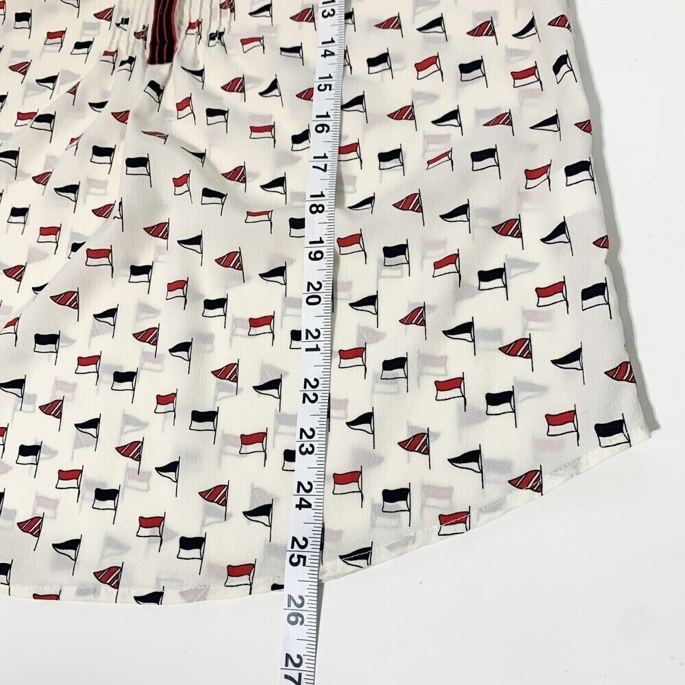 Talbots White and Black Flag Patterned Blouse with Red Trim - Picture 11 of 11